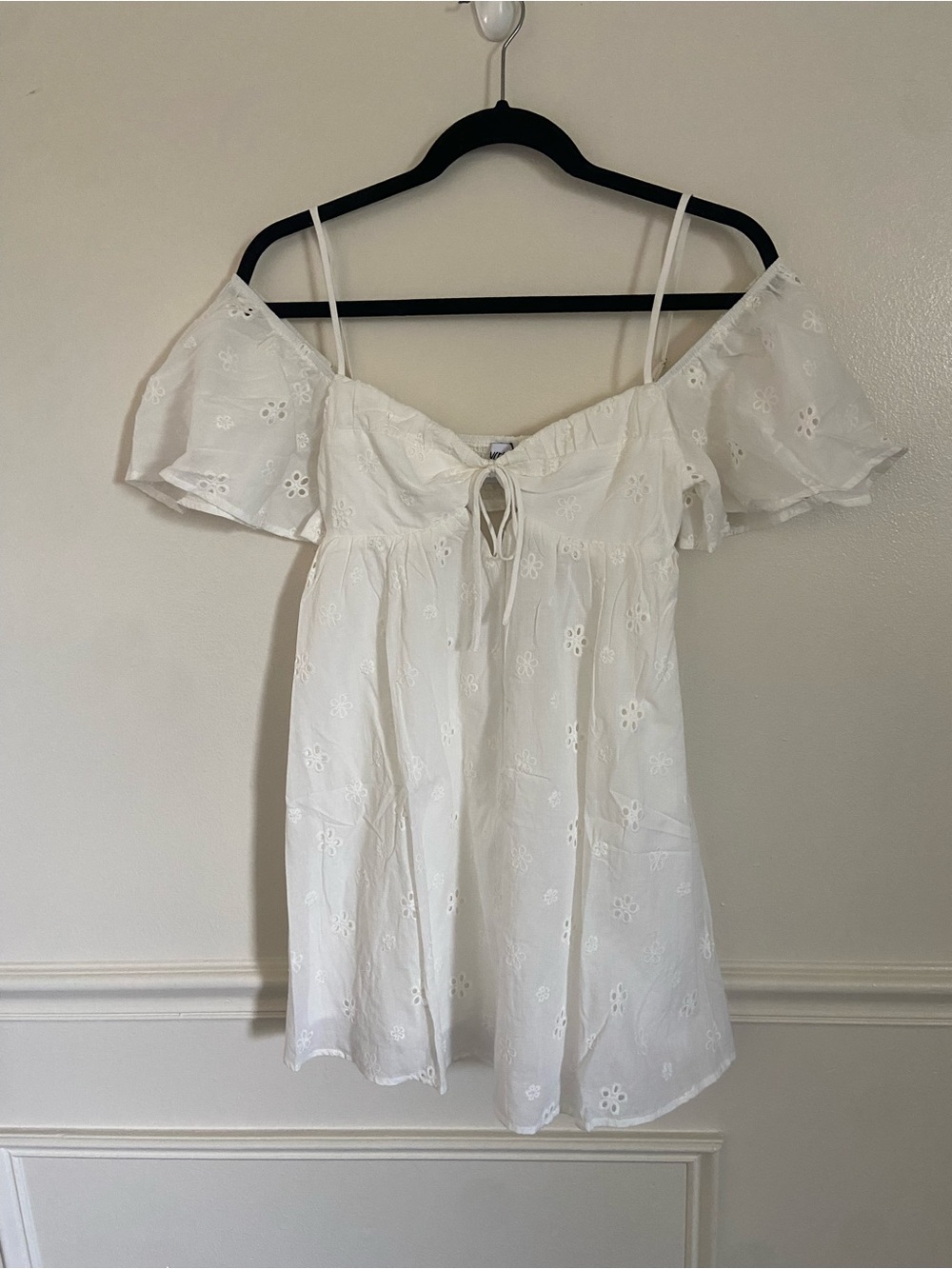 New Princess Polly White Eyelet Tie-Front Mini Dress